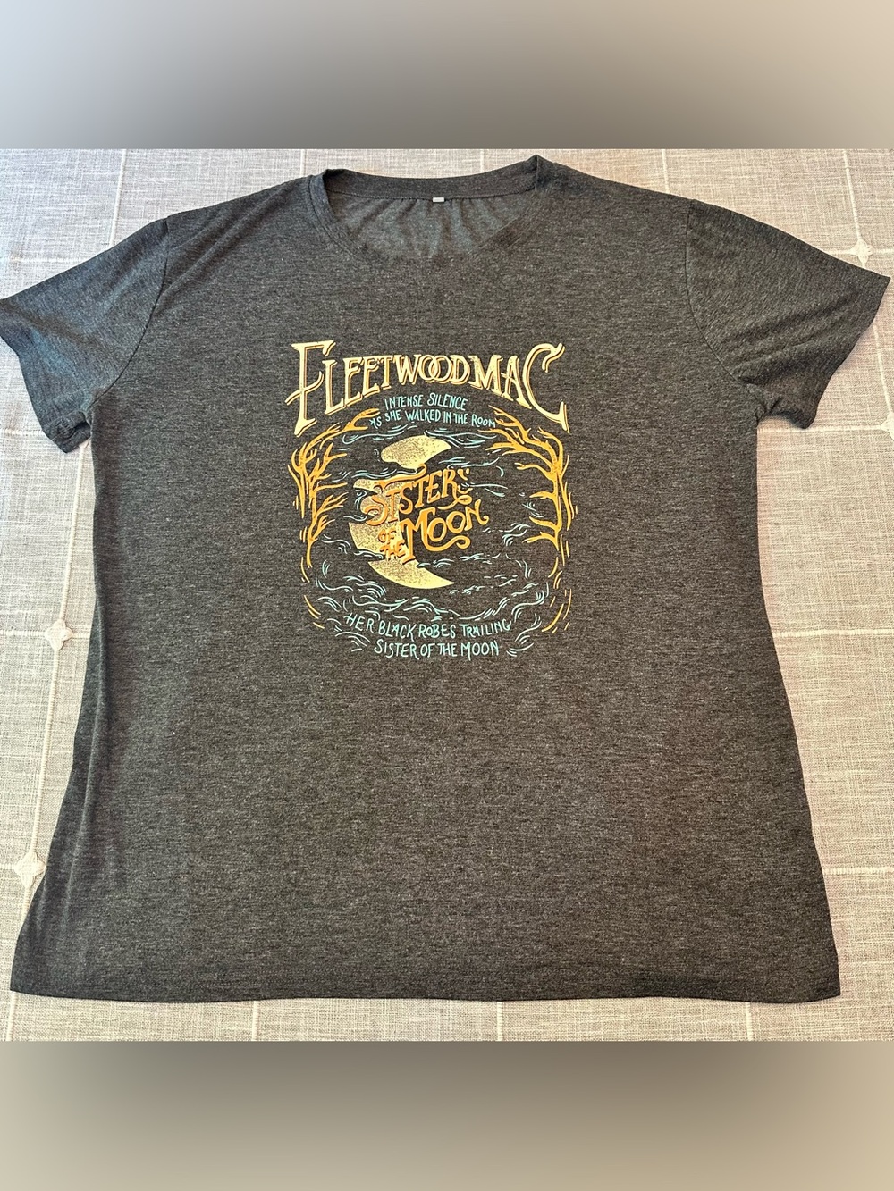 Fleetwood Mac 'Sister Moon' Graphic Tee - Charcoal with Gold & Blue Print, XXL